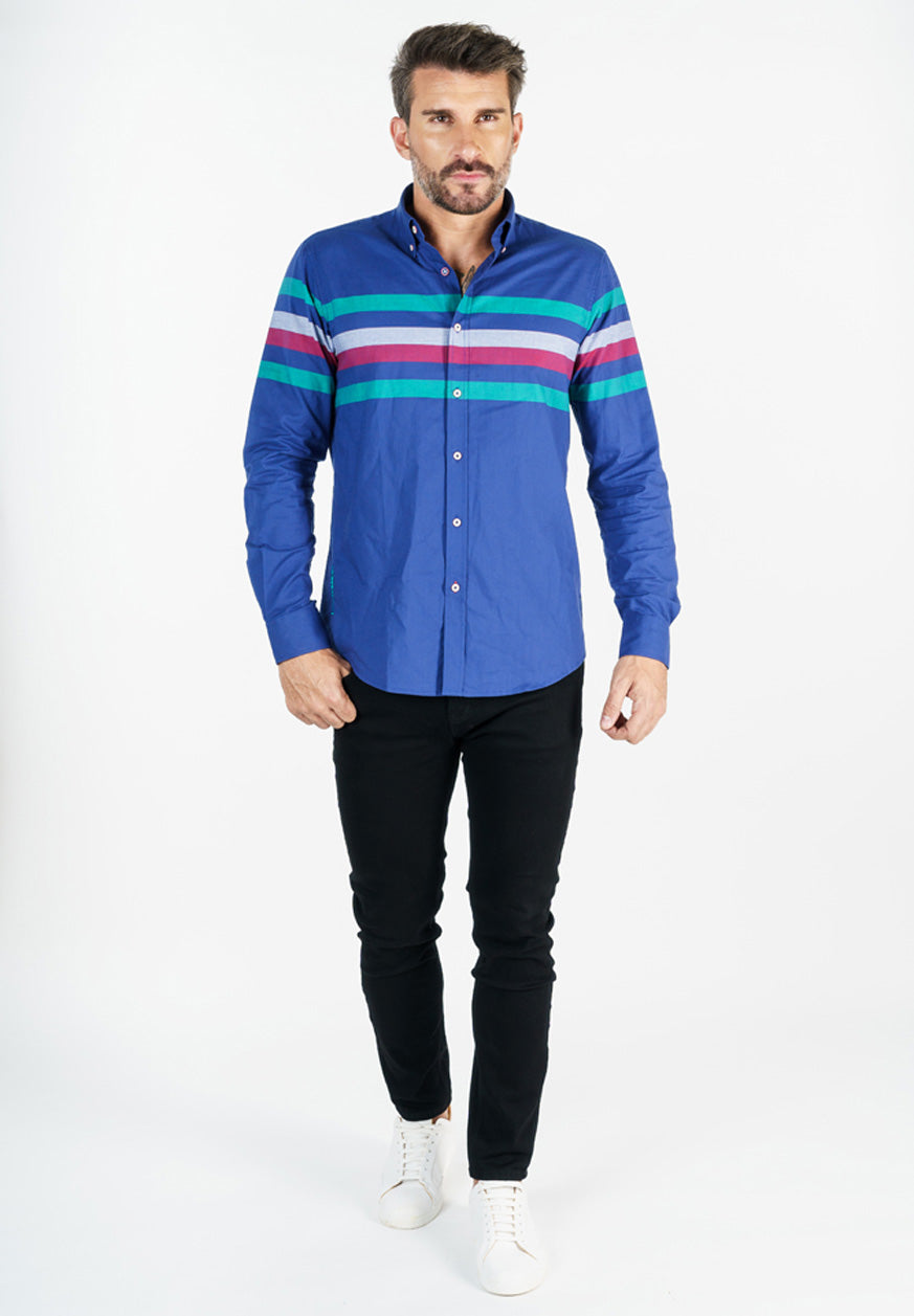 Camisa Azul HUMMER, Manga larga con líneas de detalle de colores