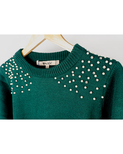 Sueter Bonag, Verde con detalle de perlas en los hombros