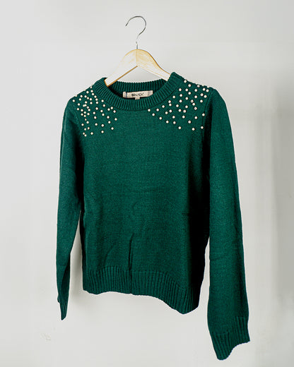 Sueter Bonag, Verde con detalle de perlas en los hombros