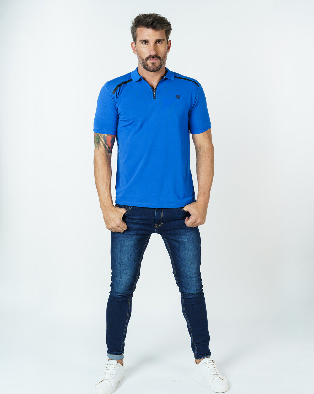 Camisa tipo polo HUMMER, Azul con linea negra.